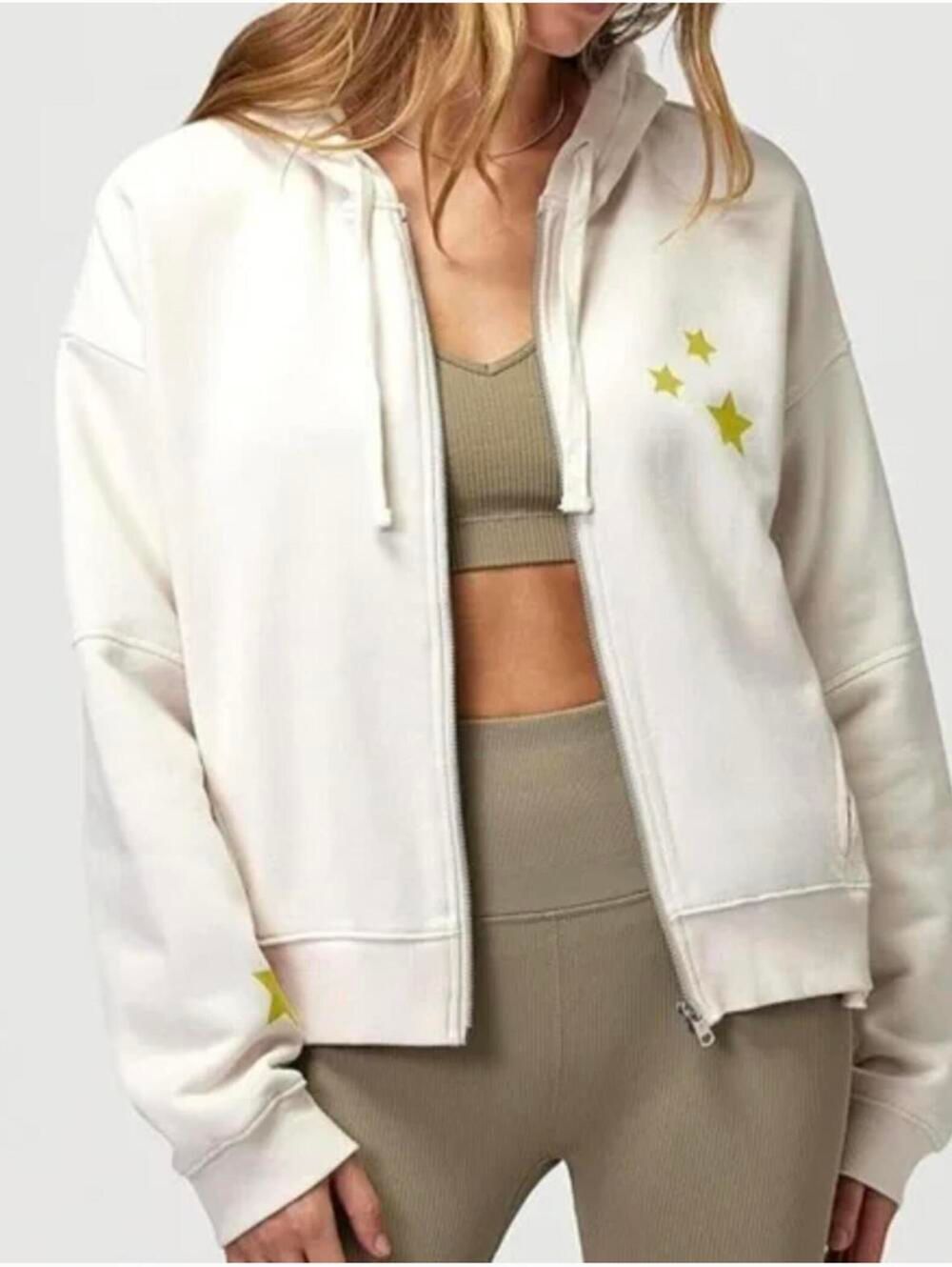 Spiritual Gangster Star Zip Up Hoodie White Sand Small Lounge Comfort